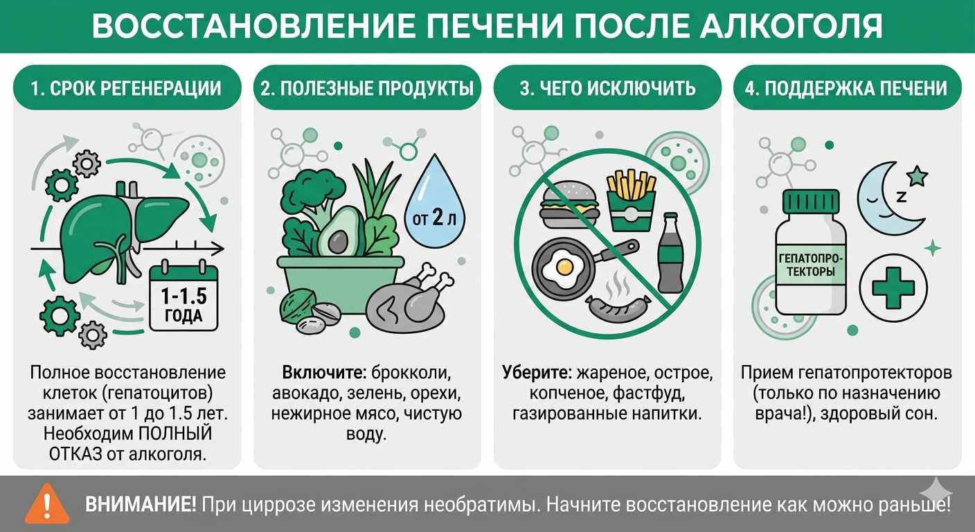 Инфографика о восстановлении печени после алкоголя: сроки регенерации, диета и полезные продукты