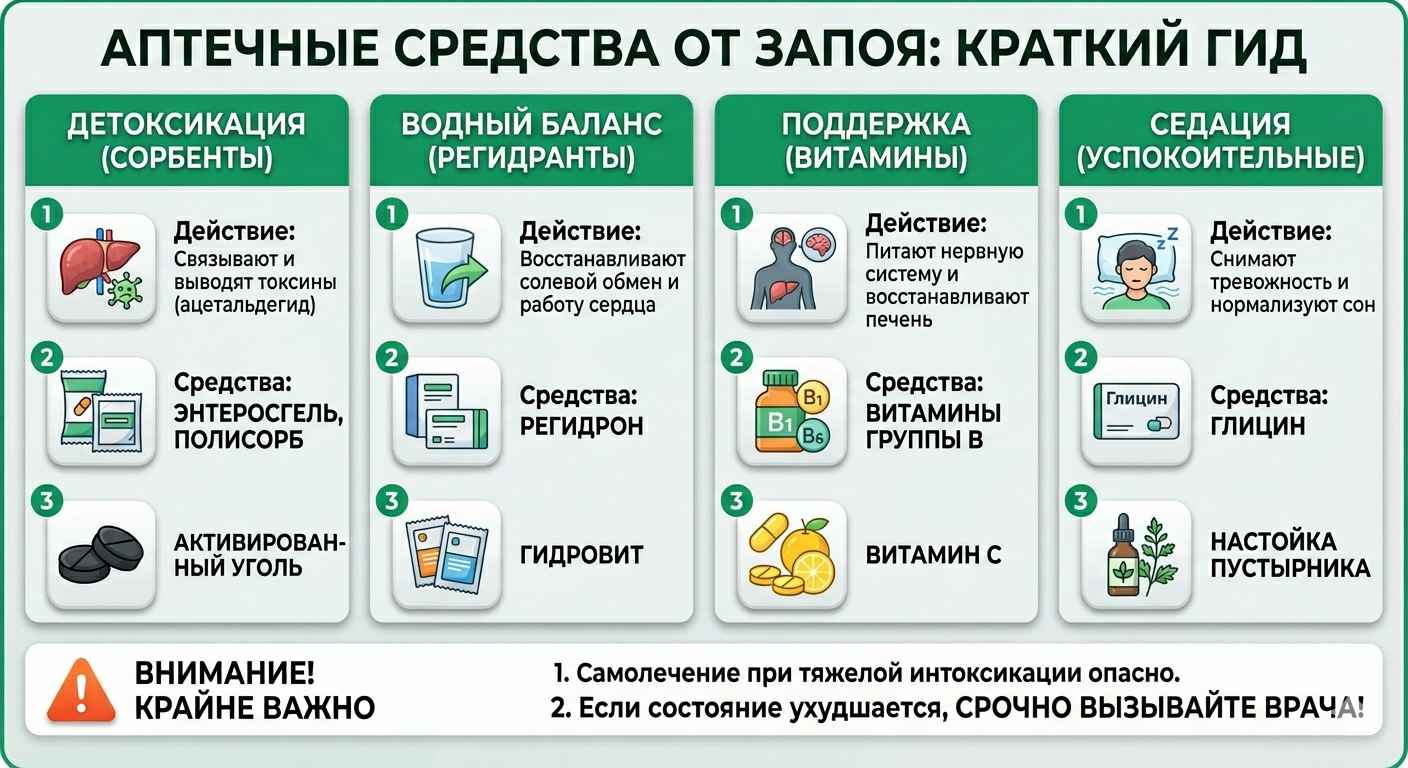 Инфографика: основные аптечные средства для выхода из запоя и детоксикации