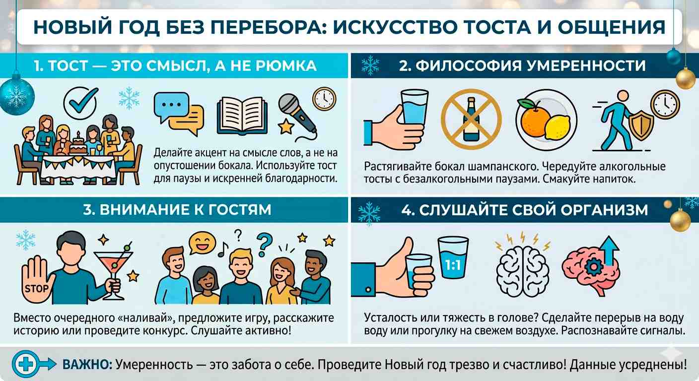Инфографика правила новогоднего тоста: как пить меньше и веселиться больше, философия умеренности